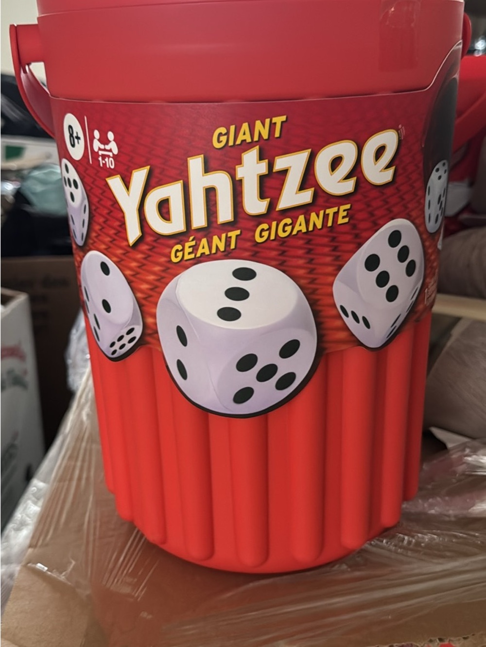 Hasbro Giant Yahtzee Bucket in Red with White Dice Art